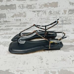 New Franco Sarto Nolita Embellished Black Leather Ankle Strap Sandal C398